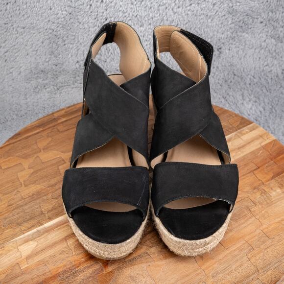 Soul Naturalizer Oshay Wedge Size 9 Black Leather Espadrille Sandal - Picture 2 of 8